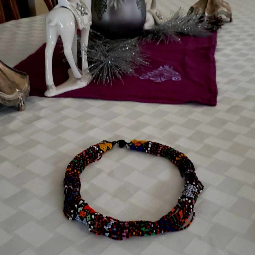 Hand beaded Native American necklace.